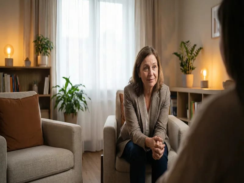 Compassionate therapist listening to patient in counseling session